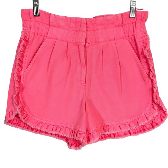 Sea New York Neon Pink Acid Wash Raw Edge Ruffle Denim Shorts Size 2